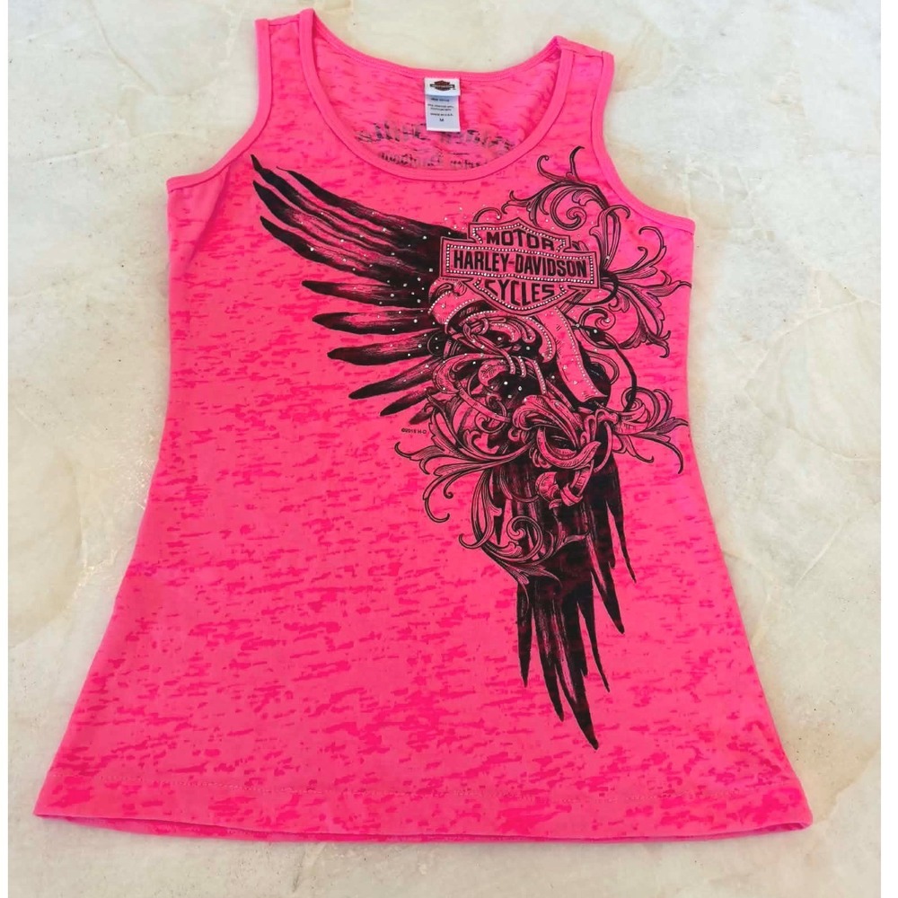 Harley-Davidson Made in USA Pink Rhinestone Tank Top Black Hills Medium